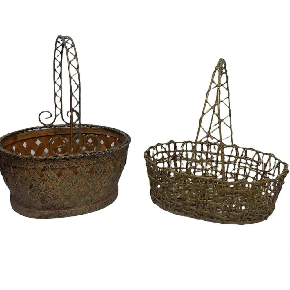 Vintage Decorative Gold Accented Woven Baskets Vintage Basket Lot Bundle
